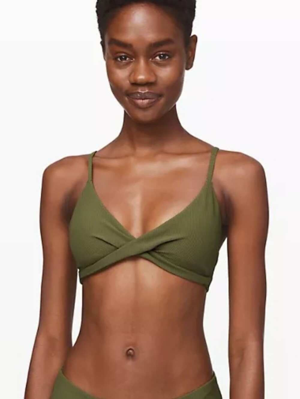 lululemon Ribbed Beach Boss Bikini Top, Size 8, Olive Green, EUC.